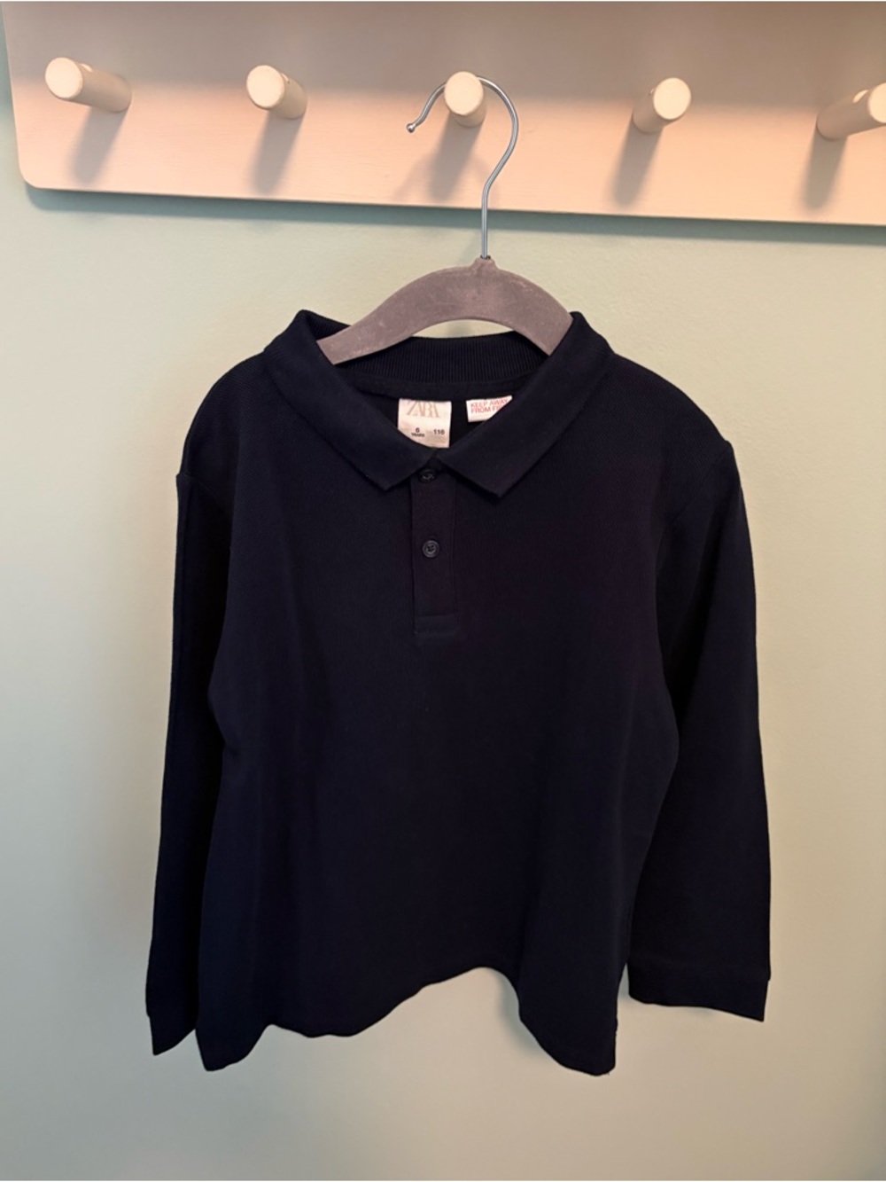 Zara Classic Navy Long-Sleeve Polo Shirt